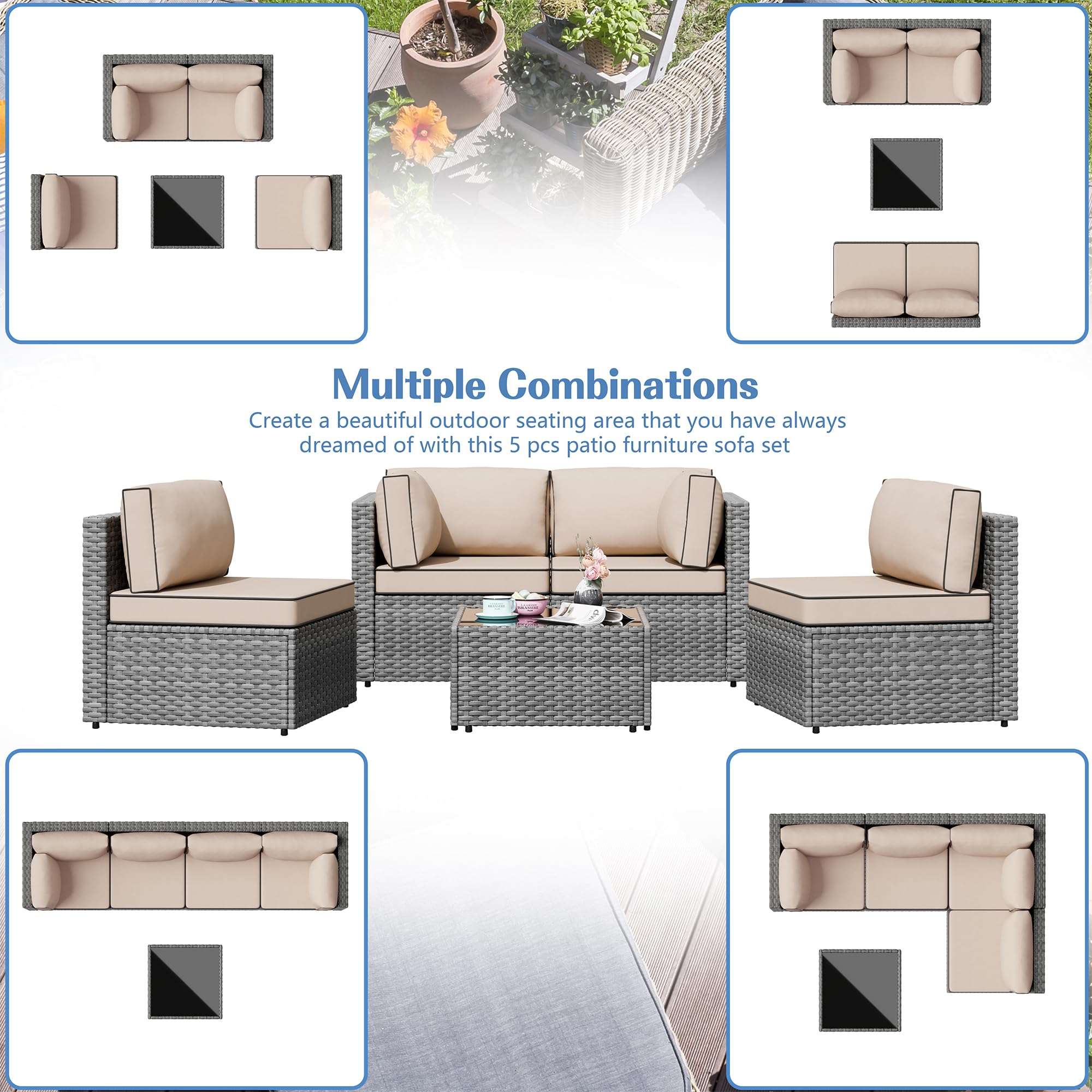 Amazon.com : Shintenchi 5 Pieces Outdoor Patio Furniture Sets
